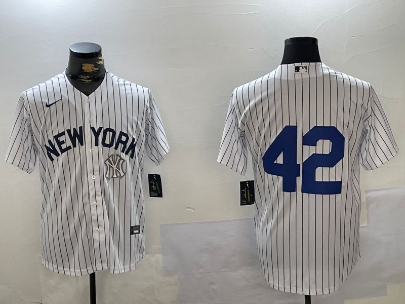 Men New York Yankees #42 No Name White Stripe Fashion Nike 2024 MLB Jersey style 4